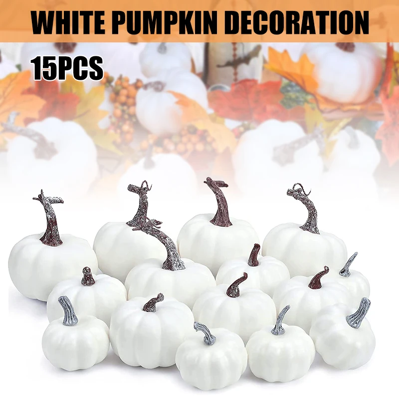 

15pcs Artificial White Pumpkins Ornament Fall Decorations for Home Rustic Harvest White Pumpkins Halloween DIY Crafts