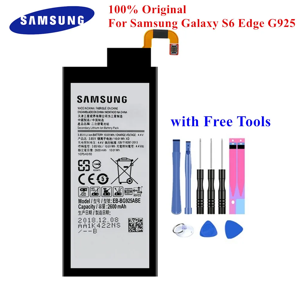 100% Оригинальная Аккумуляторная батарея для Samsung Galaxy S6 Edge EB-BG925ABE G925I G925A G925T G925S G925K