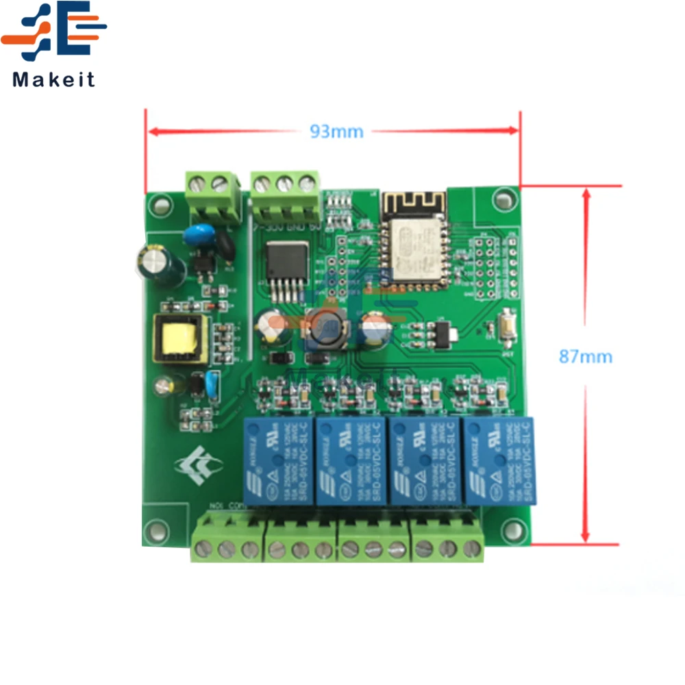 ESP8266 Беспроводной WI-FI 4 х канальный релейный модуль ESP-12F макетная плата для Arduino AC/DC