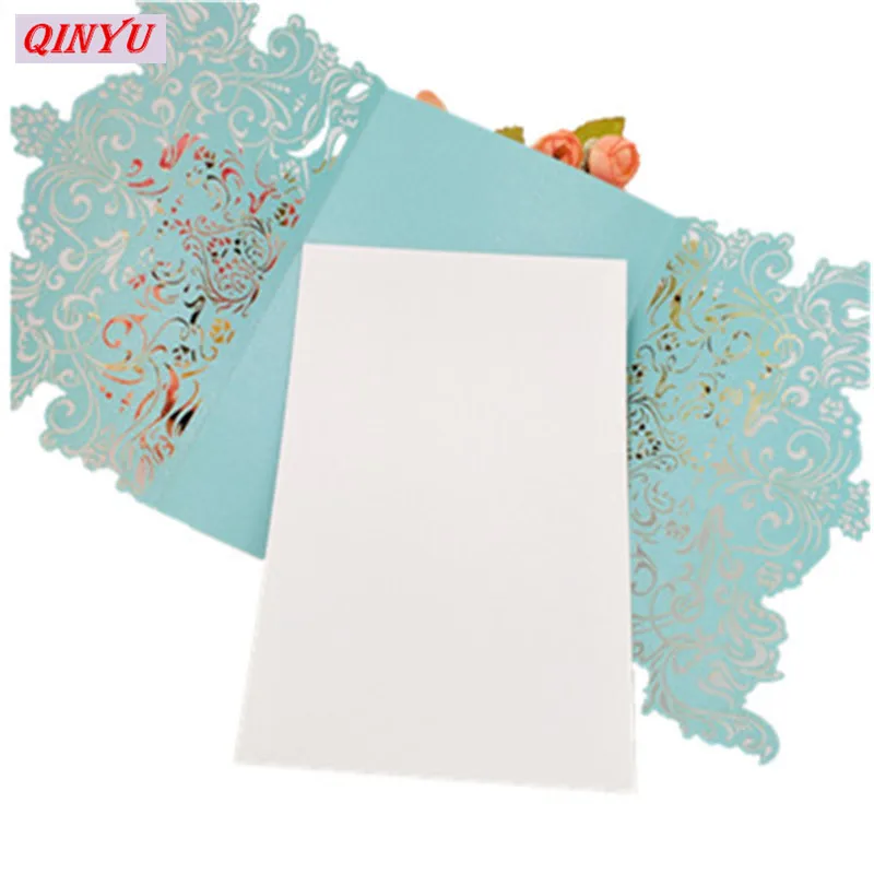 100 шт. Вертикальная Лазерная резка Цвет Белый пригласительные комплекты открыток