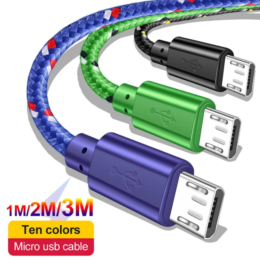 2 0 a nylon micro usb cable fast charging wire for samsung xiaomi data cable mobile phone fast usb charger cable android cord free global shipping