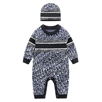 new autumn winter fashion stripe letter style bebi newborn baby boy clothes warm knit sweater toddler boy girls romper and hat