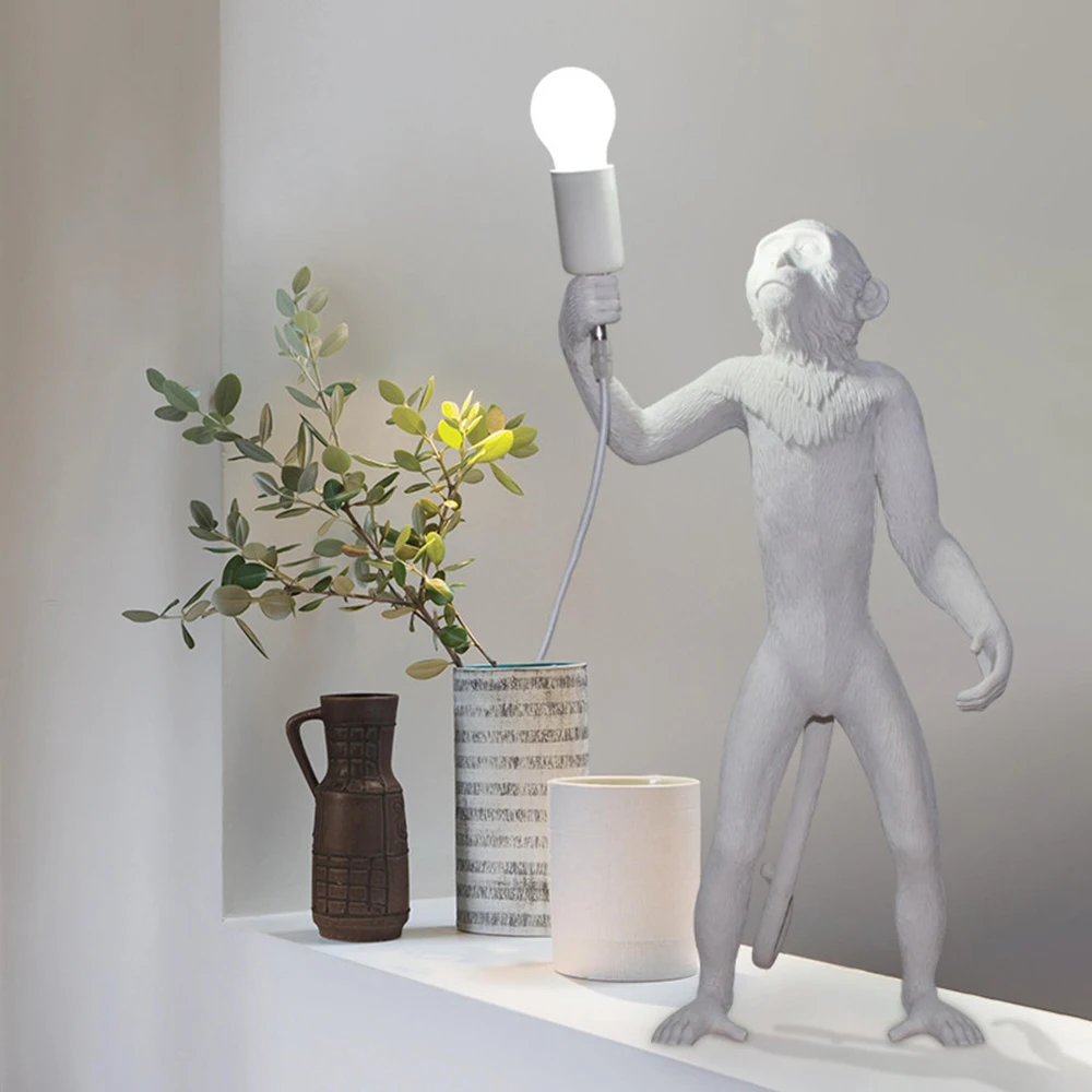 

Retro Resin White Monkey Led E27 Floor Lamp Living Study Room Floor Lamp Bedroom Bedside Standing Lamp Home Indoor Lighting Lam