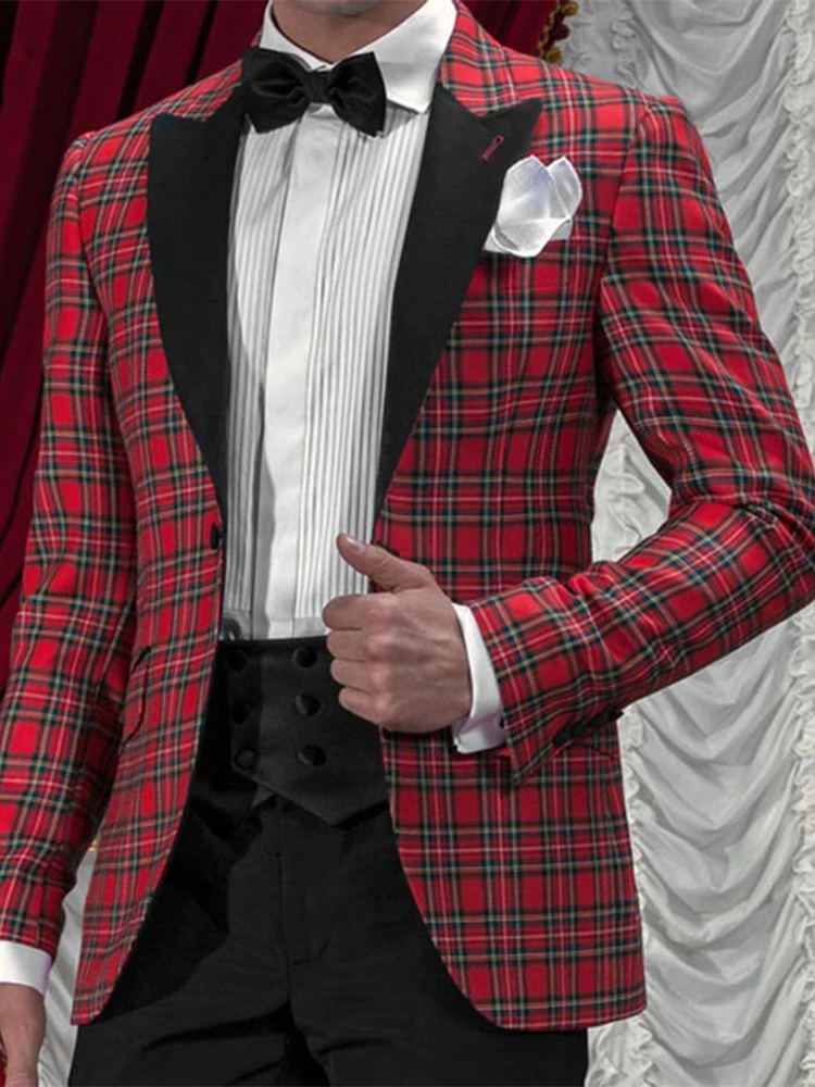 Черно красный мужской Клетчатый костюм Блейзер сделанный на заказ Haute Couture