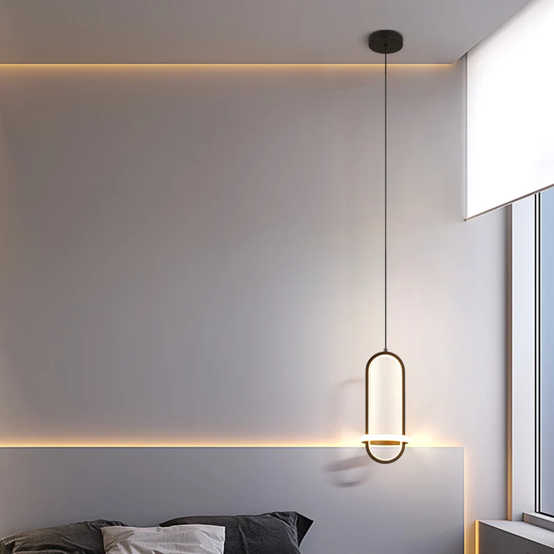 Bedside LED Pendant Light For Home Bedroom Decoration Lighting Fixture Indoor Living Dining Room Kitchen Loft Black&Gold Lustre
