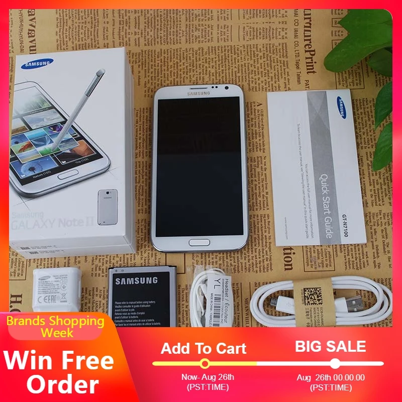 Оригинальный samsung Galaxy Note 2 II N7100 Android четырехъядерный 5 дюймов Версия ЕС смартфоны