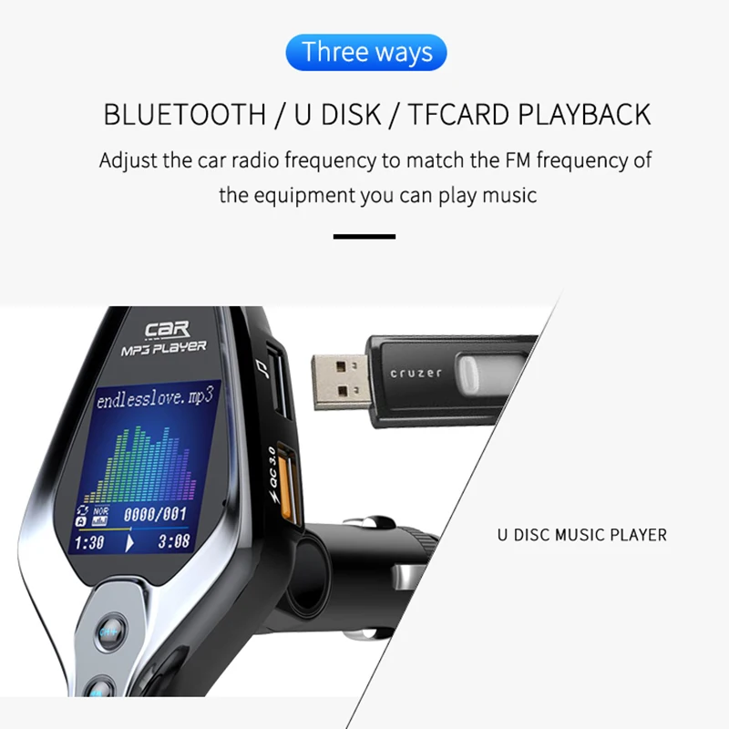 Handsfree Bluetooth 5.0 FM Transmitter One Key Power On/Off EQ Mode Car MP3 Music Player QC3.0 Dual USB Charger Folder | Автомобили и