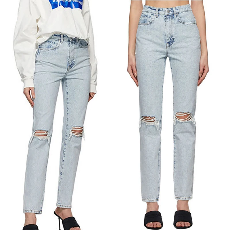 

Fashion women Hole jeans casual wild Straight-leg jeans