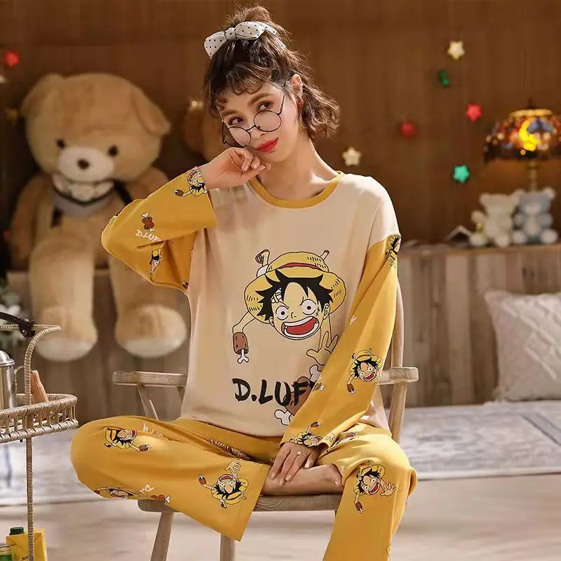 Women Pajamas Autumn Couple Lovers Matching Family Pijama Long Pants Japan Kawaii Cartoon Dinosaur Pattern Men's Sleepwear