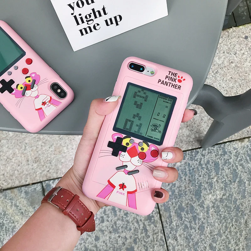 Игровой чехол для iPhone 7 8 6 6S Plus мягкий из ТПУ с изображением розовой Пантеры X XS Max XR