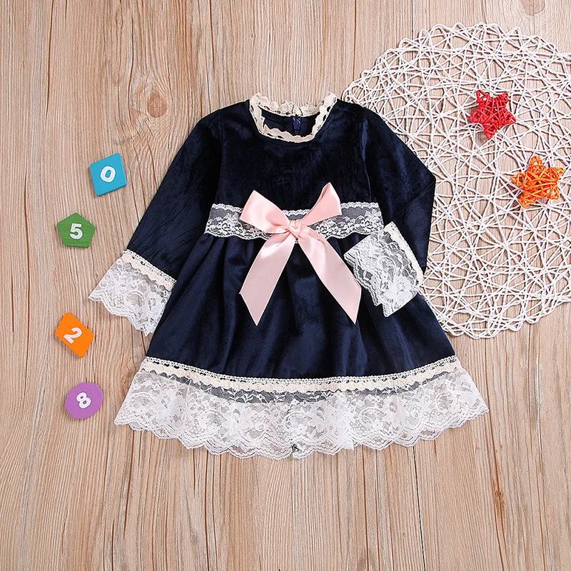 

Girl long sleeve dress Lace dress with bow for girls Girl lace long sleeve princess dress Girl fashion dress Girl dress