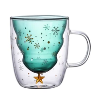 300ml christmas tree star water cup double glass cup coffee milk juice mug of creative childrens christmas gift