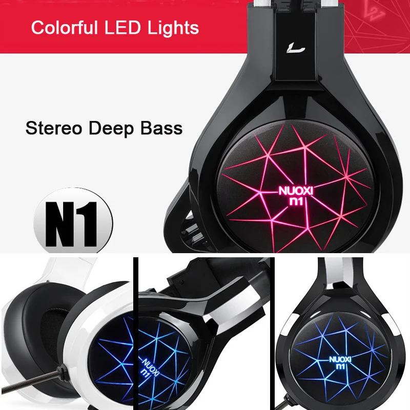 

NUOXI Pro Gaming Headset Gaming 3.5mm Gaming Headphones Earphone Games Head phone with Mic LED Light for PC Laptop Gamers