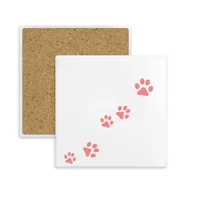 cat meow animal pink footprint art paw print square coaster cup mug holder absorbent stone for drinks 2pcs gift
