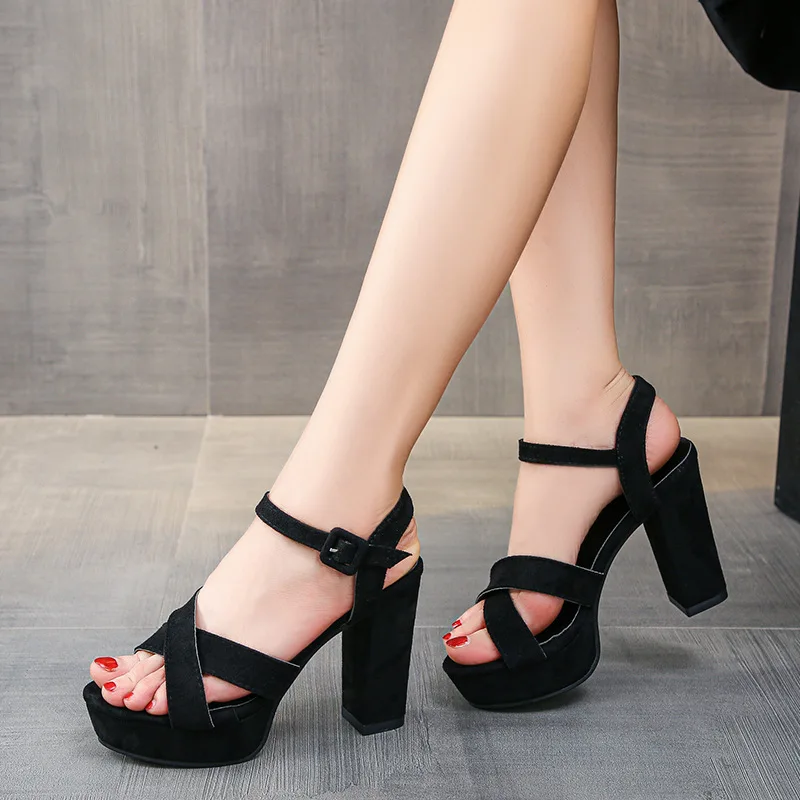 

HOKSVZY 2021 European Fashion T Platform High Heels Women's Shoes Ultra High Thick Heels Fish Mouth Button Women's Sandals Lmy