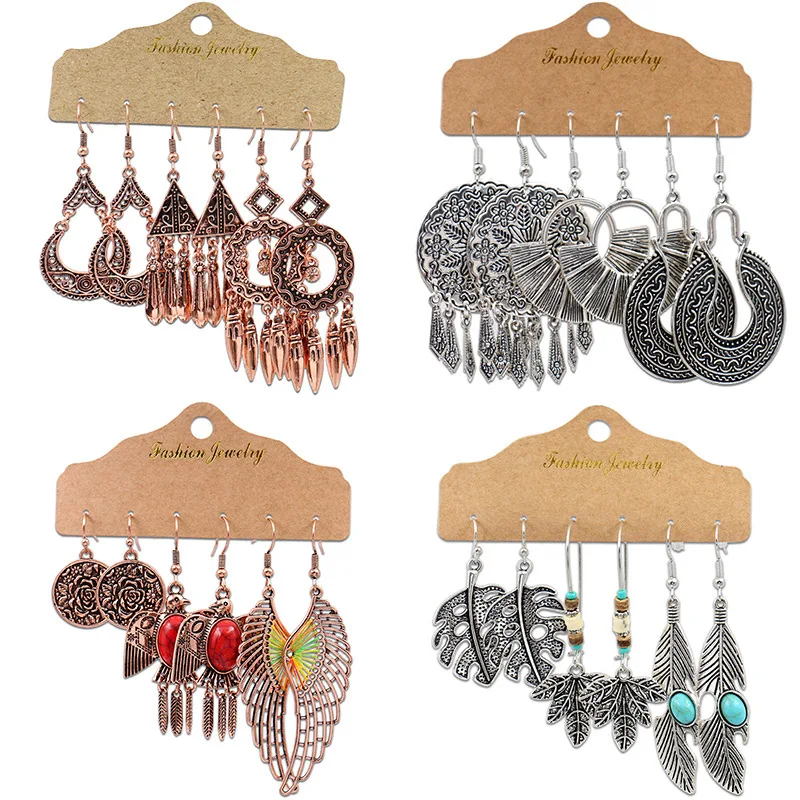 Винтажная Геометрическая круглая Кисточка Серьги набор для женщин Бохо