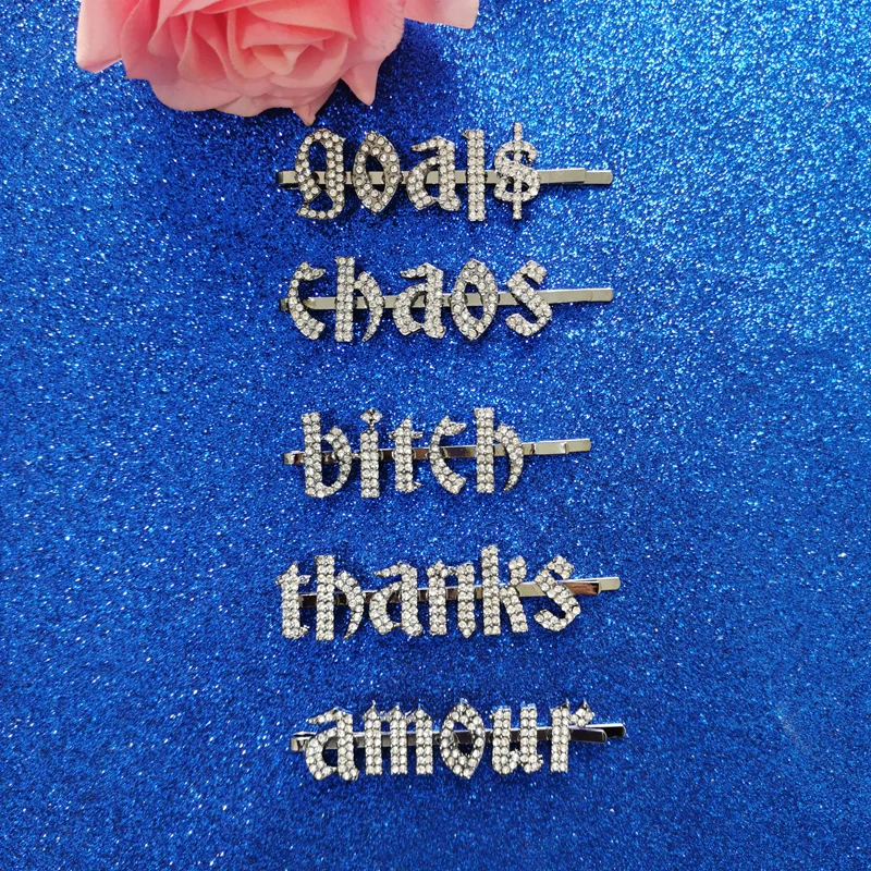 Новое поступление буквы цель $ хаос зажимы для волос оптом слова заколки кристалл