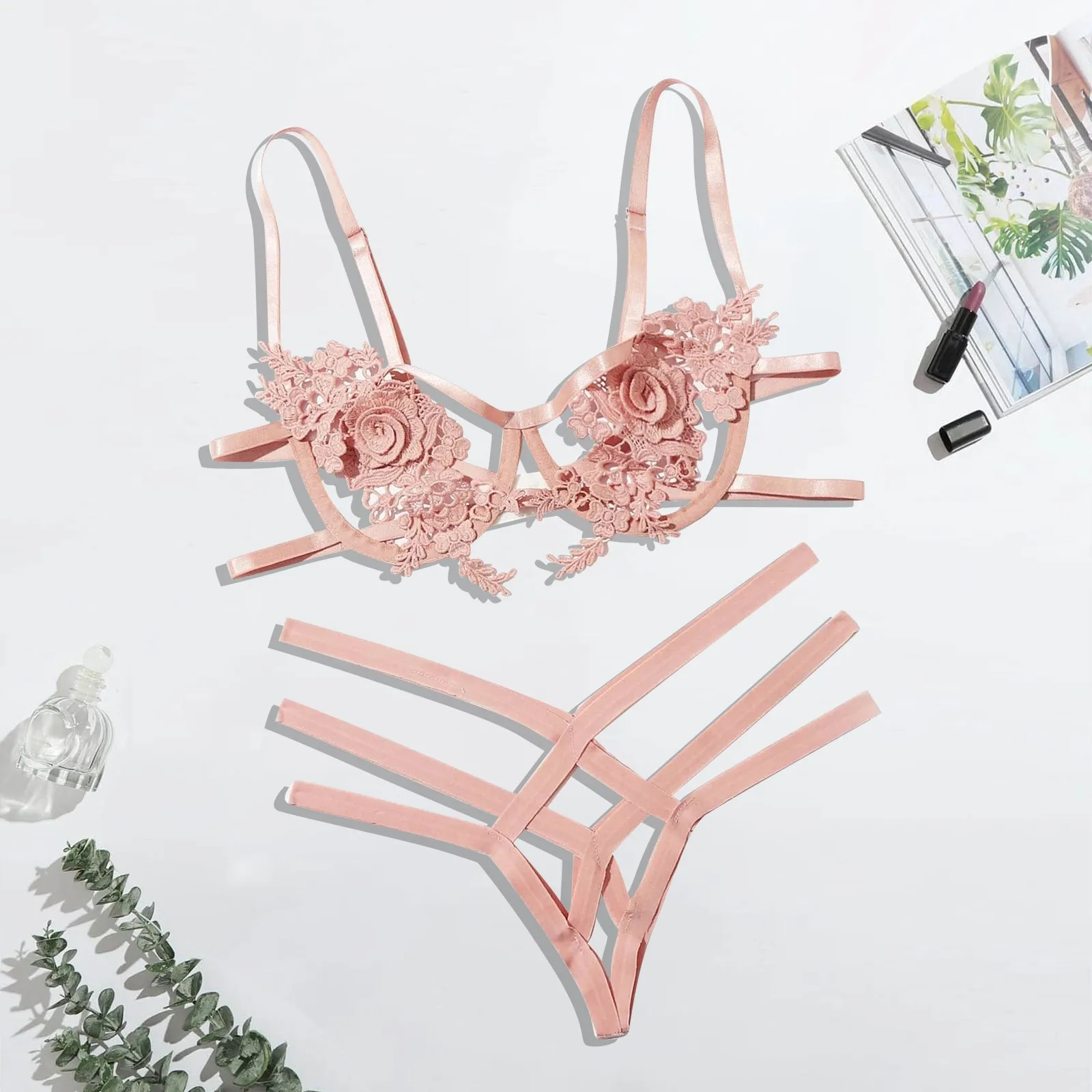 Женское сексуальное нижнее белье Lenceria порно Цветочная вышивка Langerie эротический