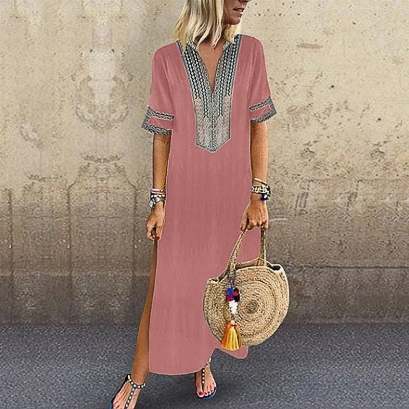 

new elegant dress fashion print short-sleeved slim round neck dress ladies spring and autumn dress flower girls' dresses
