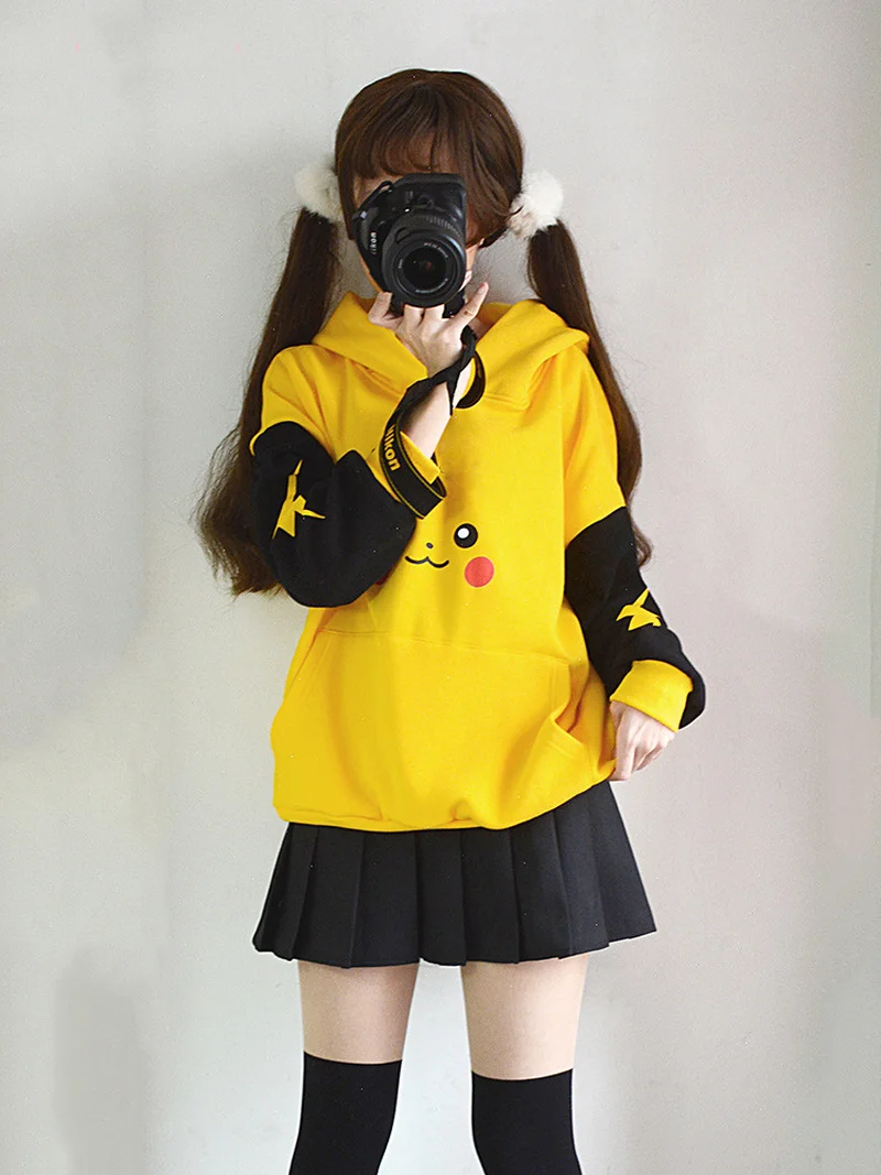 Японское аниме Kawaii толстовка с Пикачу Толстовки 2021 Милая Женская длинным рукавом