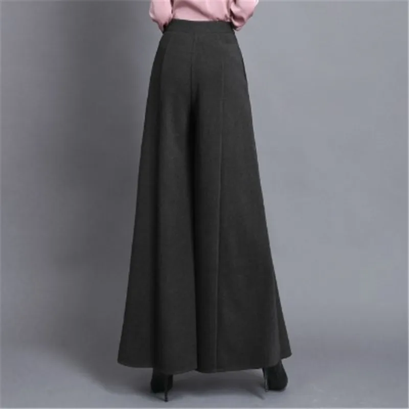 Elegant Woolen Wide Leg Pant Women High Waist Thickening Warm Skirt Pant Female Fashion Loose Trousers Plus Size S-3XL RM50013