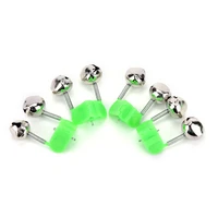 10pcs twin bells bite alarms fishing rod bells fishing accessory rod clamp tip clip bells ring green abs outdoor metal