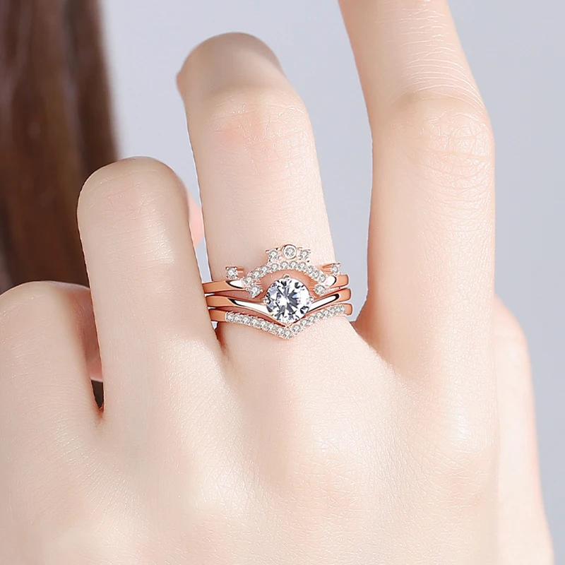 BOSCEN 925 Sterling Silver Ring For Women Gift 2019 Zircon Gem Crown Detachable Three In One wearing methods Creative | Украшения и