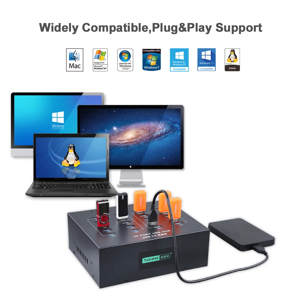 Фото Sipolar A-213P, выход 1A, 20 портов USB 3.0, концентратор для передачи данных и зарядки, USB-разветвитель, зарядное устройство для телефонов, планшетов, iPad, ремонта, восстановление шахтеров №2