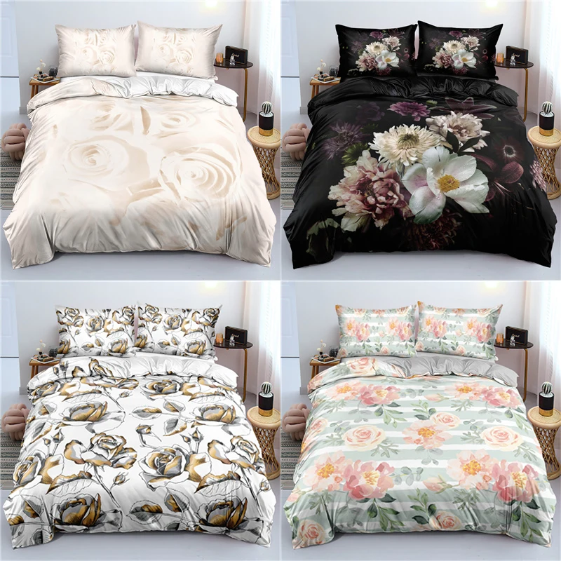 

3D Flower-2 Duvet Cover Pillowcases 2-3pcs Single Twin Full Queen King Size Bedding Sets Home Textiles All Seasons Used