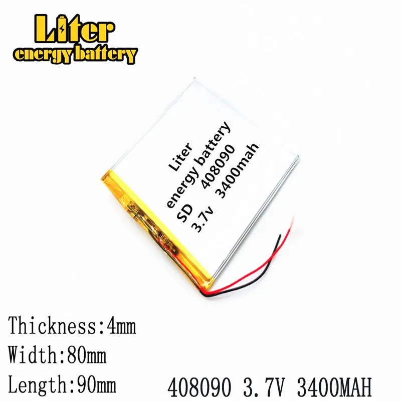Лучший размер батареи 408090 3 7 V 3400mah литий полимерный аккумулятор с защитной доской