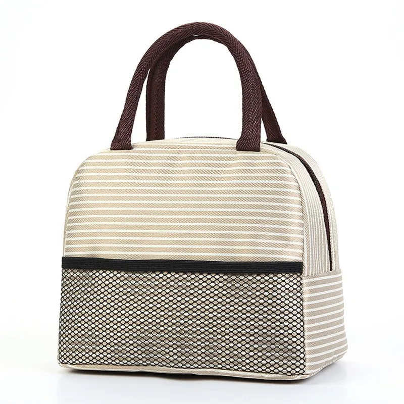 Многоразовый Ланч бокс в полоску сумка тоут с термоизоляцией для еды сумки ланча