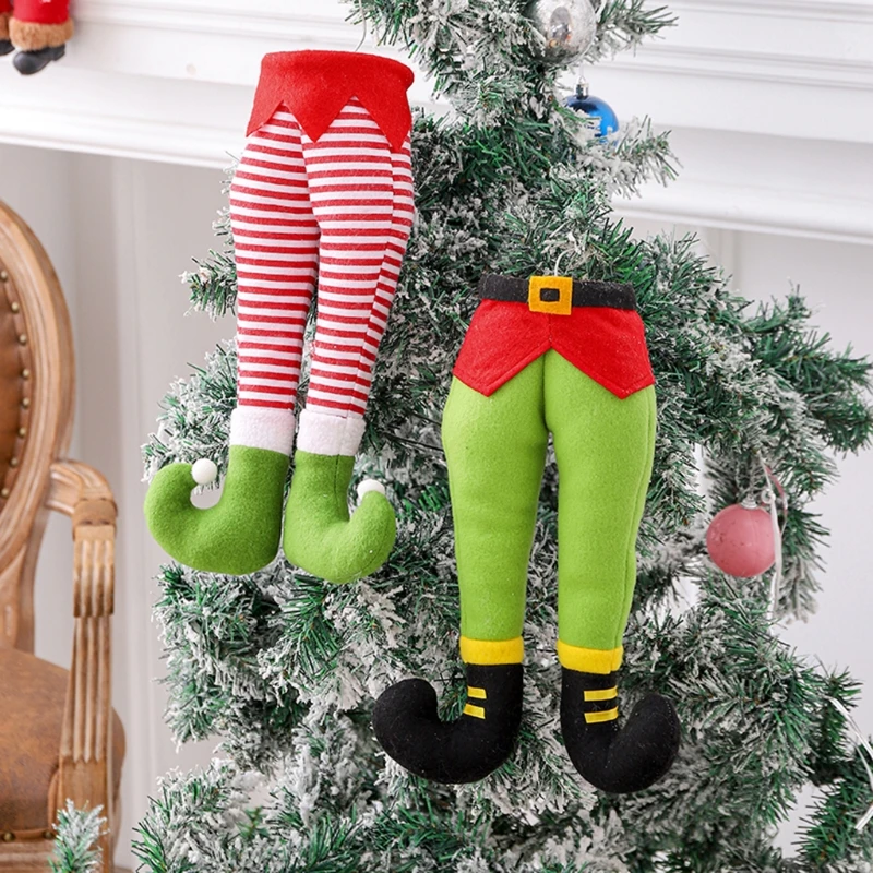 50LE Christmas Santa &amp Elf Legs Plush Stuffed Feet Stuck in Tree Decoration Green Belt/ Red Streak/ Streak | Игрушки и хобби