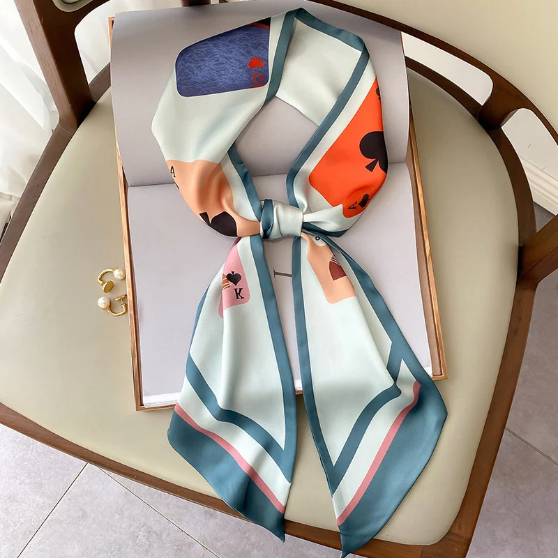 

Plus Silk Scarf for Women Luxury Design Printed Handle Bag Ribbons Lady Brand Fashion Hairband Long Skinny Scarves Neck Tie