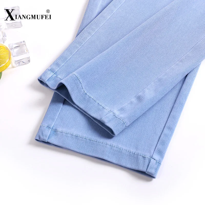 

Woman Fashion Stretch Jeans High Waist Slim Fit Trousers Ice Silk Ankle-Length Pencil Pants with Pockets