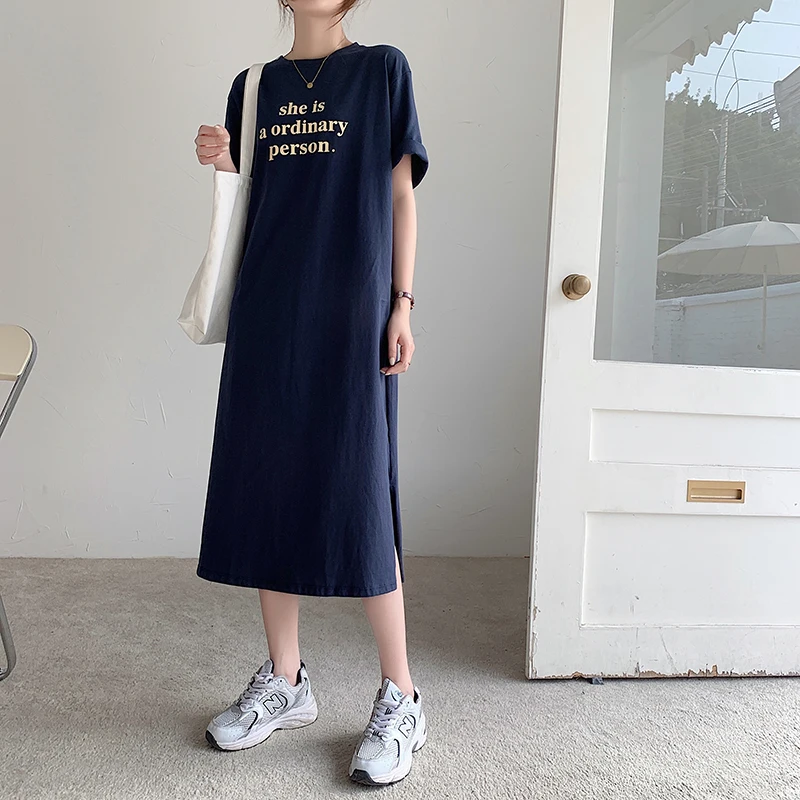 Платье для женщин весна лето с буквенным принтом свободное платье футболка