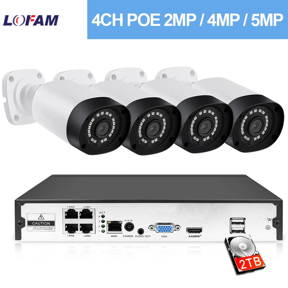 Система видеонаблюдения LOFAM 2 МП 4 5 IP POE 1080P H.265 водонепроницаемая канала |
