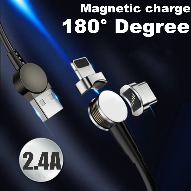 Магнитный зарядный usb-кабель на 180 градусов для iphone huawei Xiaomi type-C магнитный Micro USB