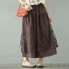 FairyNatural Женская французская длинная юбка до щиколотки винтажная двойная сетчатая пряжа женские свободные вышитые трапециевидные юбки с эластичной талией