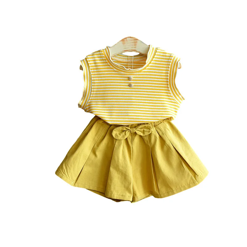 

Girls Summer Suit Kids Clothing Casual Sleeveless Top + Shorts Toddler Girl Outfits Two Piece Set Summer Girls Clothing Set 2-6Y