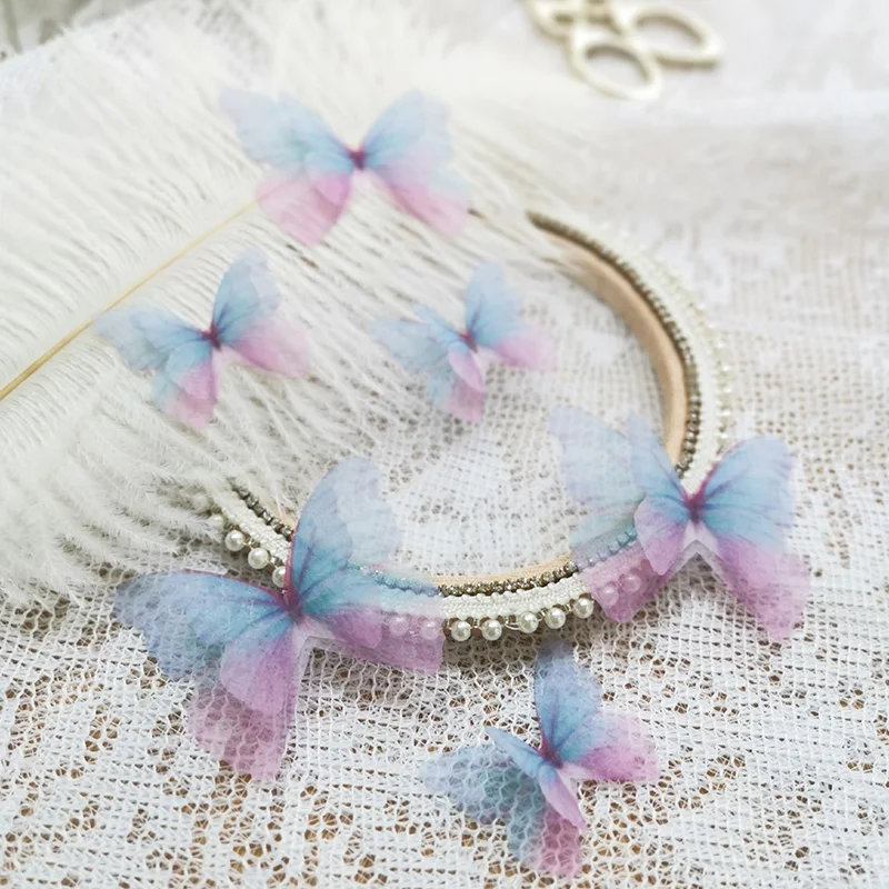 Оптовая продажа 9 шт./лот красочная тонкая марля 3D аппликация бабочки украшение