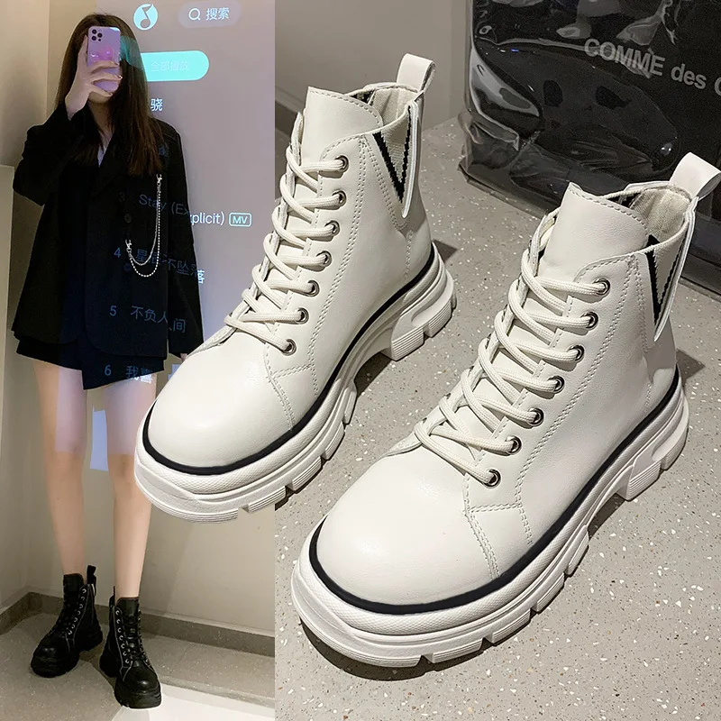 

Winter High Quality Women Mid Heels Ankle Snow Boots Warm Casual Shoes Designer Goth Platform Chunky Motorcycle Boots
