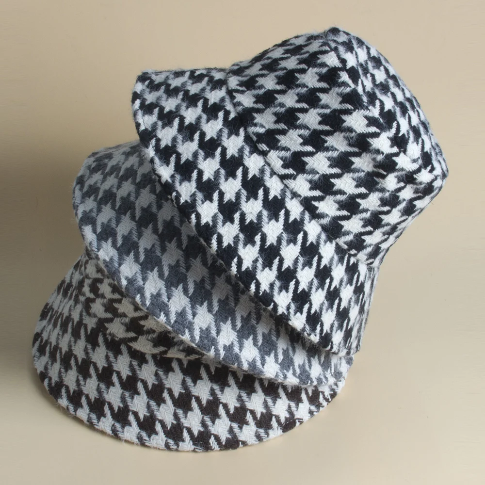 

Thick winter hat basin hat versatile fashion winter Korean plaid winter hat