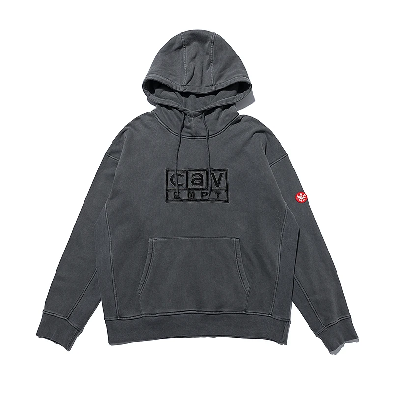 

CAV EMPT C.E Embroidery creative letters washed batik hooded sweater Japanese Retro Street Fashion Loose Round Neck CAVEMPT Swea