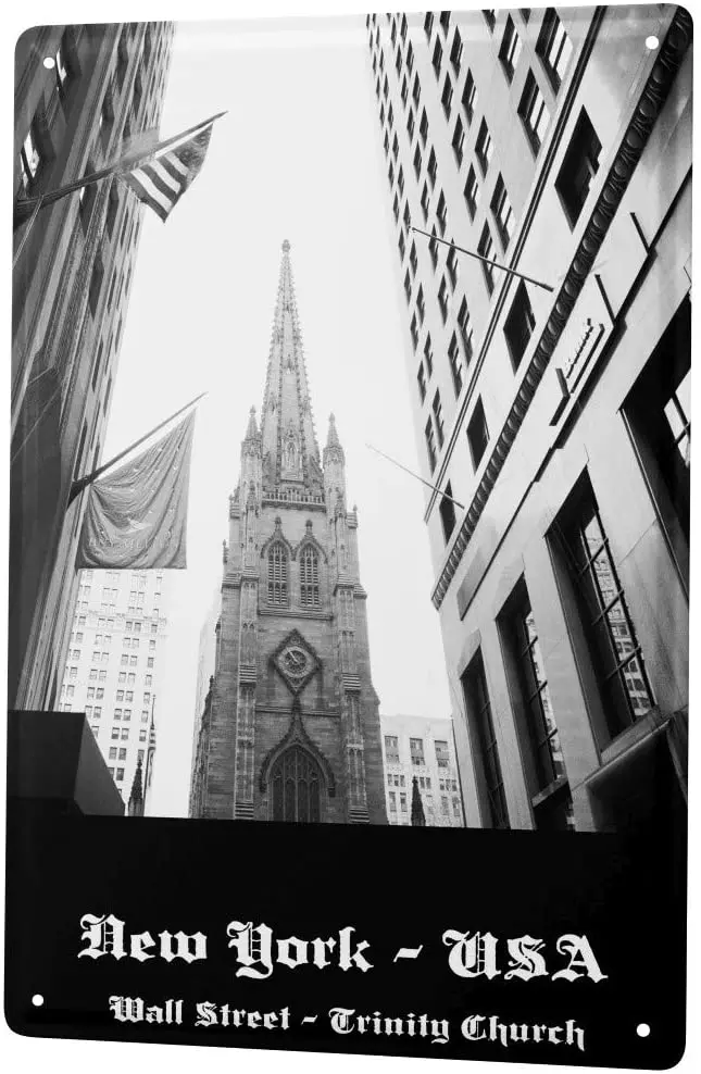 

LEotiE с 2004 года жестяной знак Дейв Мясник черная фотография США Нью-Йорк троица церковь стена улица, 20x30 см большая металлическая стена