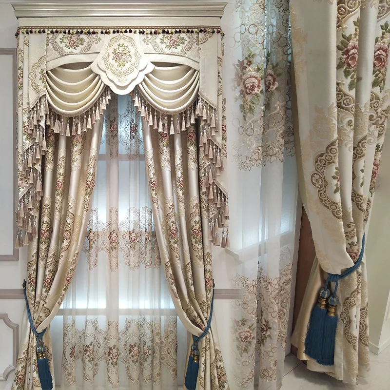 

2022 New Curtains for Living Room Luxury Atmospheric European-style Bedroom Shading Embossed Gauze Curtain Window Door Villa