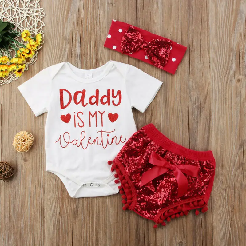 Топы для новорожденных девочек с надписью Daddy is my valentine комбинезон шорты бантом