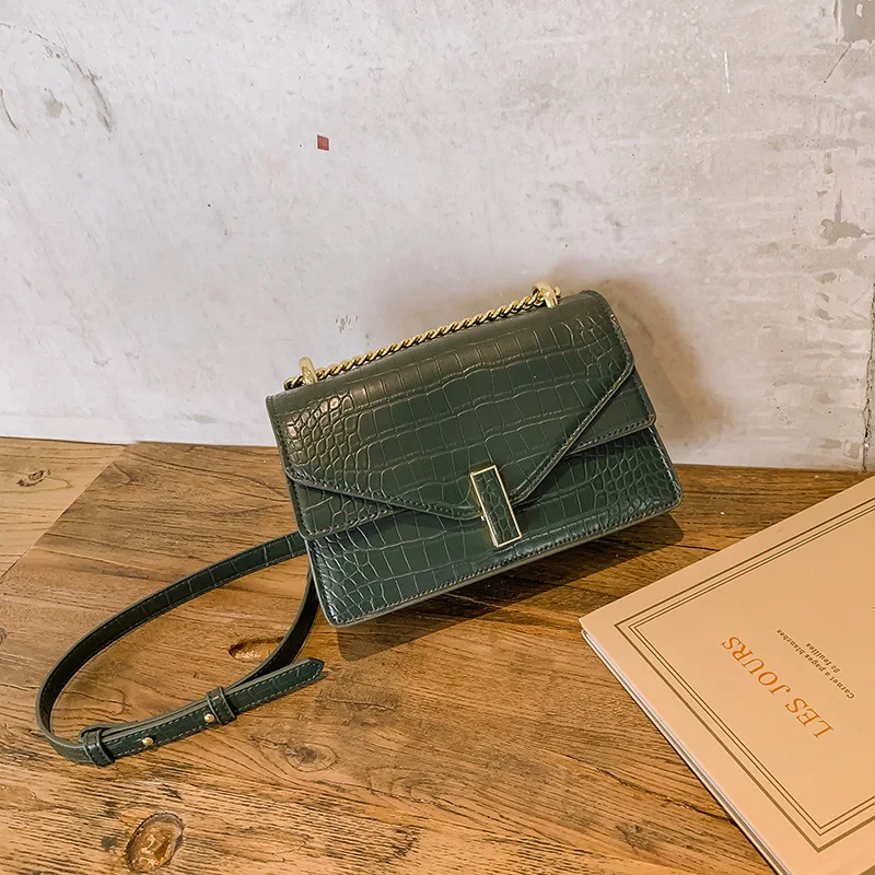 

2021 New Arrivals Women's Cross Body Bag Hard PU Leather Stone Chain Design Versatile Women Flap Bag