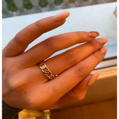 Creative Stackable Ring Stainless Steel For Women Men Punk Simple Cuban Chain Shape Rings Best Gifts Bague Femme