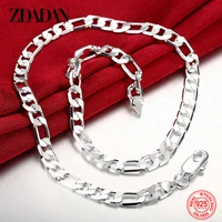 zdadan 925 sterling silver 4mm 6mm flat %e2%80%8bnecklace chain menwomen silver necklaces fashion jewelry