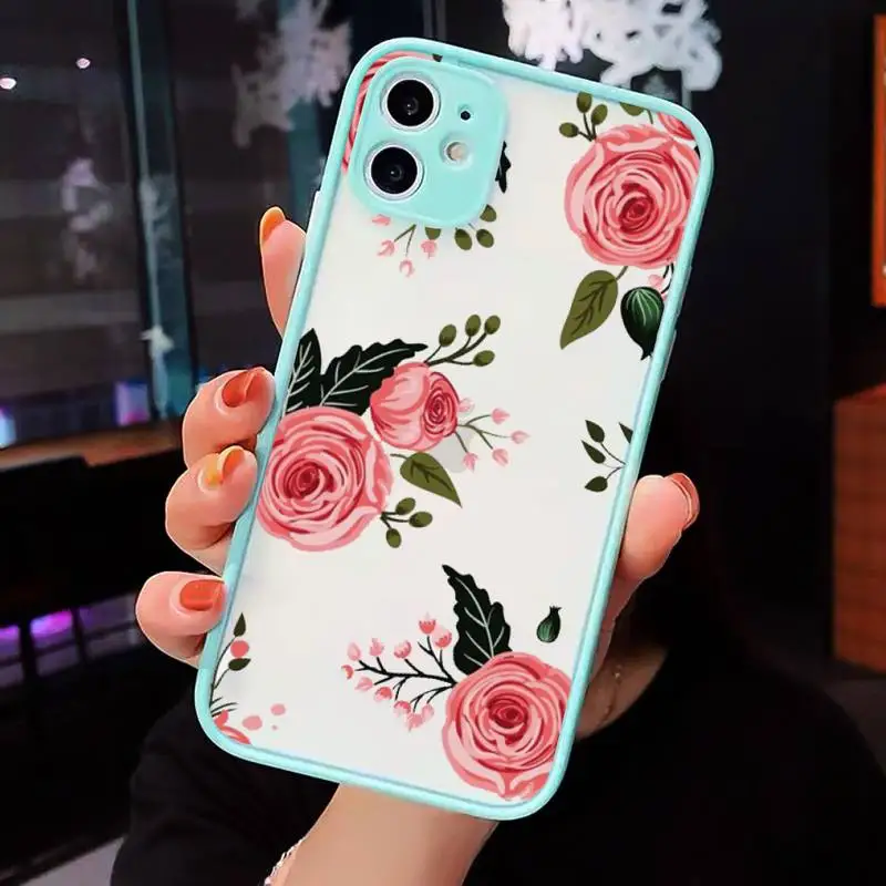

Beautiful Flower Phone Cases matte transparent For iphone 7 8 11 12 plus mini x xs xr pro max cover